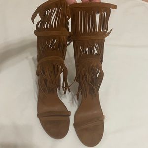 Brown fringe heels